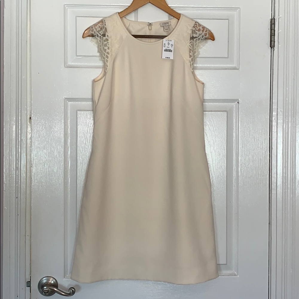J. Crew Ivory Lace Cap Sleeve Dress
